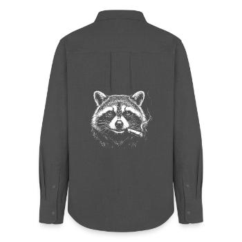 Raccoon Noir mit Zigarette - Frauen Oxford Hemd - Anthrazit - Hinten - AI Model Female 172 light (172cm)