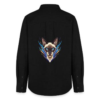 Siamkatze Neon-Stil - Frauen Oxford Hemd - Schwarz - Hinten - AI Model Female 172 light (172cm)