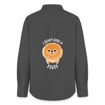Oranger Pomeranian-Hund Mir ist das völlig egal - Frauen Oxford Hemd - Anthrazit - Hinten - AI Model Female 172 light (172cm)
