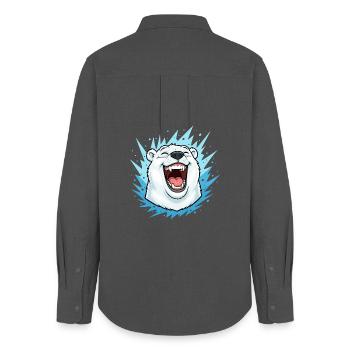 Laughing Polar Bear in Blue Lightning - Women's Oxford Shirt - anthracite - Back - AI Model Female 172 light (172cm)