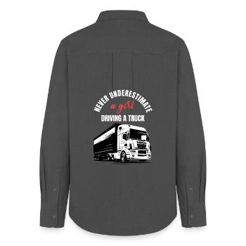 Trucker Girl Power - Frauen Oxford Hemd - Anthrazit - Hinten - AI Model Female 172 light (172cm)