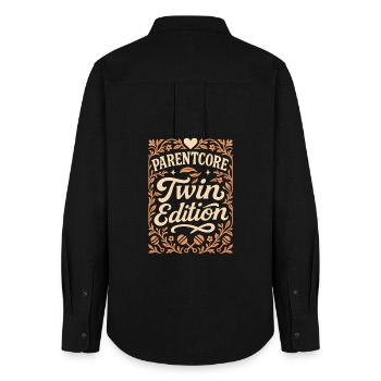 Twin Edition | Zwillingseltern Retro - Frauen Oxford Hemd - Schwarz - Hinten - AI Model Female 172 light (172cm)