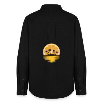 Orange sunset with palm island - Women's Oxford Shirt - black - Back - AI Model Female 172 light (172cm)