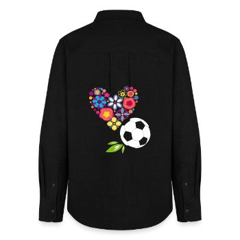 Blumenherz mit Fußball - Frauen Oxford Hemd - Schwarz - Hinten - AI Model Female 172 light (172cm)