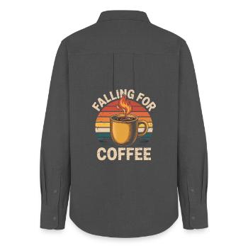 Falling For Coffee Retro Vintage Herbst - Frauen Oxford Hemd - Anthrazit - Hinten - AI Model Female 172 light (172cm)