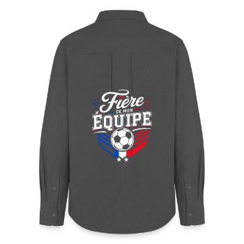 Fière de mon Équipe - Supportrice Football France - Chemise Oxford Femme - charbon - Dos - AI Model Female 172 light (172cm)
