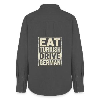 Eat Turkish Drive German - Frauen Oxford Hemd - Anthrazit - Hinten - AI Model Female 172 light (172cm)