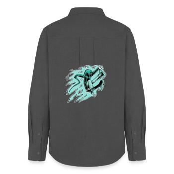 Hooded skateboarder in comet mode - Women's Oxford Shirt - anthracite - Back - AI Model Female 172 light (172cm)