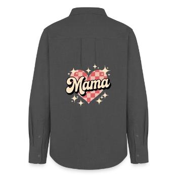 Style Cœur à damier de maman - Chemise Oxford Femme - charbon - Dos - AI Model Female 172 light (172cm)
