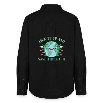 Bathing beach & sea plastic-free against pollution - Women's Oxford Shirt - black - Back - AI Model Female 172 light (172cm)