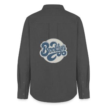 Vintage Brooklyn Typografie - Frauen Oxford Hemd - Anthrazit - Hinten - AI Model Female 172 light (172cm)