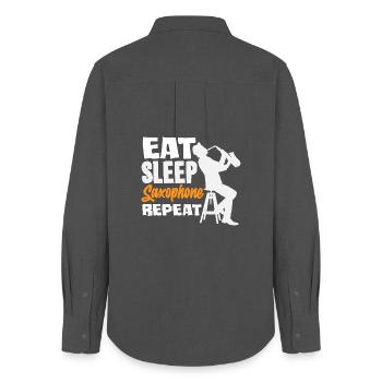 Saxophone Eat Sleep Répétition Saxophoniste - Chemise Oxford Femme - charbon - Dos - AI Model Female 172 light (172cm)