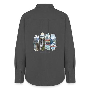 Norway Holiday Travel – Fjord & Wilderness Motif - Women's Oxford Shirt - anthracite - Back - AI Model Female 172 light (172cm)