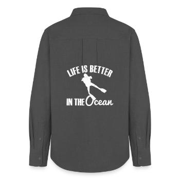 Diver diving - Women's Oxford Shirt - anthracite - Back - AI Model Female 172 light (172cm)