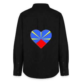 Coeur drapeau l’île de la réunion - Chemise Oxford Femme - noir - Dos - AI Model Female 172 light (172cm)