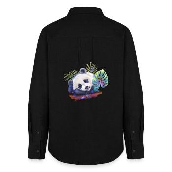 Panda - Frauen Oxford Hemd - Schwarz - Hinten - AI Model Female 172 light (172cm)