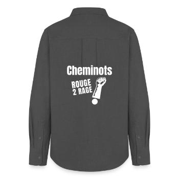cheminot, train - Chemise Oxford Femme - charbon - Dos - AI Model Female 172 light (172cm)