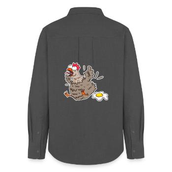 Funny Chicken with Egg Cartoon - Women's Oxford Shirt - anthracite - Back - AI Model Female 172 light (172cm)