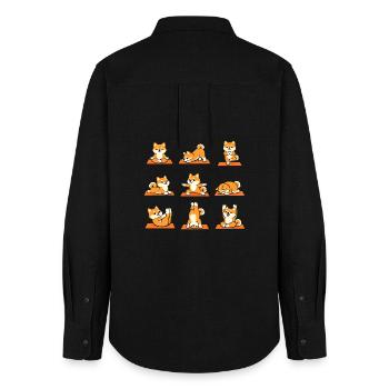 Shiba Inu Yoga Poses Funny Dog Sports - Women's Oxford Shirt - black - Back - AI Model Female 172 light (172cm)
