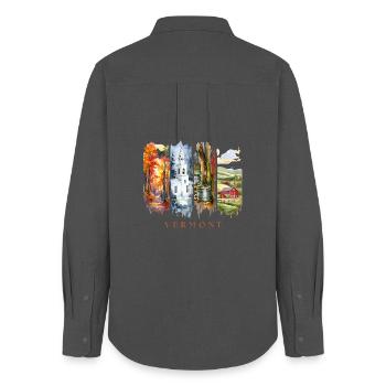 Vermont Travel – Autumn Foliage & Farm Life - Women's Oxford Shirt - anthracite - Back - AI Model Female 172 light (172cm)