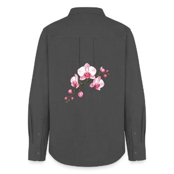 Orchidee Blütenzweig Illustration Florales Motiv - Frauen Oxford Hemd - Anthrazit - Hinten - AI Model Female 172 light (172cm)