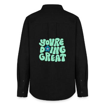 Tu fais une excellente typographie audacieuse et un design positif - Chemise Oxford Femme - noir - Dos - AI Model Female 172 light (172cm)