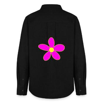 Neon Pink Blossom Magic Yellow Center - Women's Oxford Shirt - black - Back - AI Model Female 172 light (172cm)