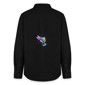 Regenbogen-Aquarell Hummingbird Burst - Frauen Oxford Hemd - Schwarz - Hinten - AI Model Female 172 light (172cm)