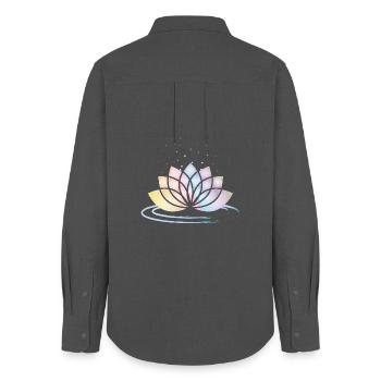 Symbole de fleur pastel stylisé avec de l’eau - Chemise Oxford Femme - charbon - Dos - AI Model Female 172 light (172cm)