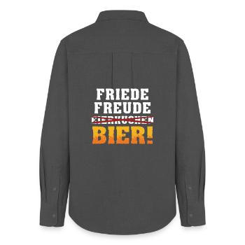 Peace, Joy, Beer - Women's Oxford Shirt - anthracite - Back - AI Model Female 172 light (172cm)