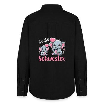 Big Sister Elephants Older Sibling - Women's Oxford Shirt - black - Back - AI Model Female 172 light (172cm)
