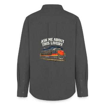 Ask Me About Paint | Railways - Women's Oxford Shirt - anthracite - Back - AI Model Female 172 light (172cm)