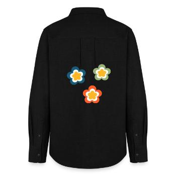 70s Flower Pattern Retro Hippie Festival - Women's Oxford Shirt - black - Back - AI Model Female 172 light (172cm)