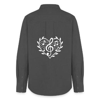 Musique Coeur Passion Motif Musical Clef - Chemise Oxford Femme - charbon - Dos - AI Model Female 172 light (172cm)