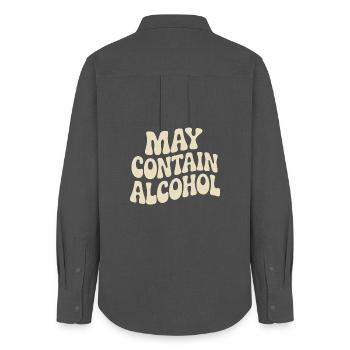 May Contain Alcohol Alkohol Mallorca Saufen JGA - Frauen Oxford Hemd - Anthrazit - Hinten - AI Model Female 172 light (172cm)