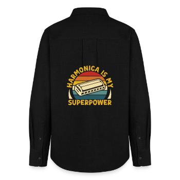 Funny Harmonica Player Is My Superpower Harmonica - Frauen Oxford Hemd - Schwarz - Hinten - AI Model Female 172 light (172cm)
