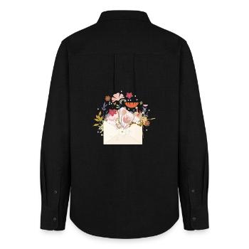 floral envelope with flowers and plants - Women's Oxford Shirt - black - Back - AI Model Female 172 light (172cm)