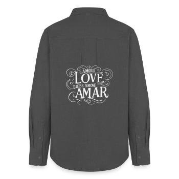 Amour universel - Blanc romantique et orné - Chemise Oxford Femme - charbon - Dos - AI Model Female 172 light (172cm)