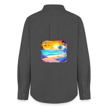 Summer Sunset Beach Watercolor - Women's Oxford Shirt - anthracite - Back - AI Model Female 172 light (172cm)
