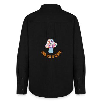 Lucky Guy Autumn Luck Mushroom Cool Sayings Blobs - Women's Oxford Shirt - black - Back - AI Model Female 172 light (172cm)