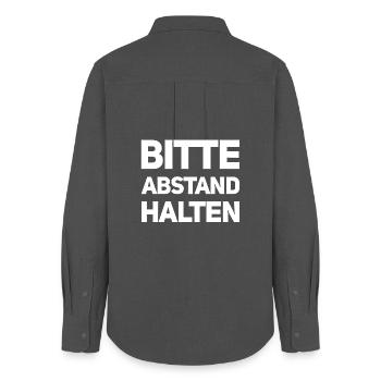 Bitte Abstand Halten Corona Krise Hinweis - Frauen Oxford Hemd - Anthrazit - Hinten - AI Model Female 172 light (172cm)