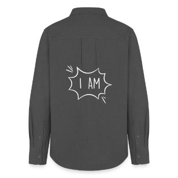 Ich bin: Kraftvolle Comic Sprechblase - Frauen Oxford Hemd - Anthrazit - Hinten - AI Model Female 172 light (172cm)