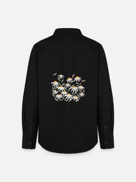 Wildblume mit Bienen - Frauen Oxford Hemd - Schwarz
