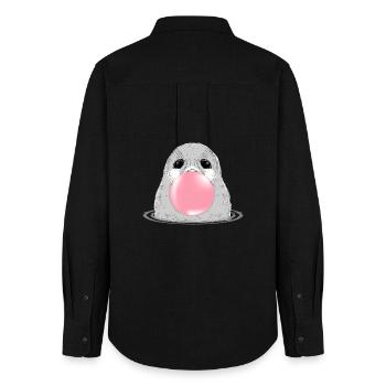 Robbe mit Kaugummiblase – Lustiges Tiermotiv - Frauen Oxford Hemd - Schwarz - Hinten - AI Model Female 172 light (172cm)