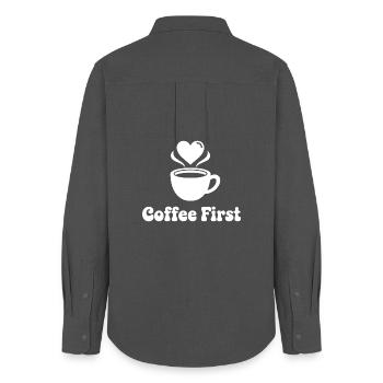 Coffee First Heart Design - Women's Oxford Shirt - anthracite - Back - AI Model Female 172 light (172cm)