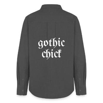 Gothique poussin Moderne goth police dire - Chemise Oxford Femme - charbon - Dos - AI Model Female 172 light (172cm)