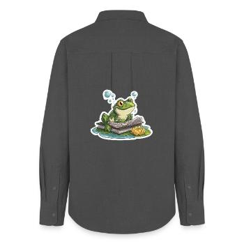 Frog Reading Pond Librarian Humor Reading - Women's Oxford Shirt - anthracite - Back - AI Model Female 172 light (172cm)