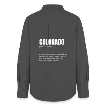 Colorado Bergabenteuer Typo - Frauen Oxford Hemd - Anthrazit - Hinten - AI Model Female 172 light (172cm)
