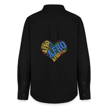 tshirt Afro heart word cloud t-shirt collage - Women's Oxford Shirt - black - Back - AI Model Female 172 light (172cm)
