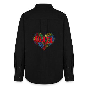 t-shirt Agata word cloud heart t-shirt - Women's Oxford Shirt - black - Back - AI Model Female 172 light (172cm)